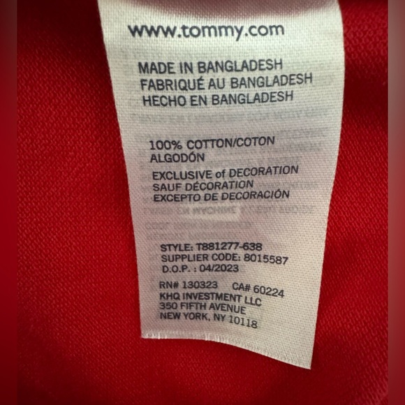 Tommy Hilfiger Boy’s Pique Polo Shirt Regal Red Stripe Collar Logo Size XL NWT - Picture 5 of 10